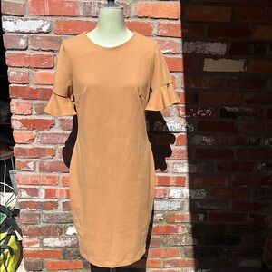 Calvin Klein Camel Colored Ruffle Sleeve Dress Size 10